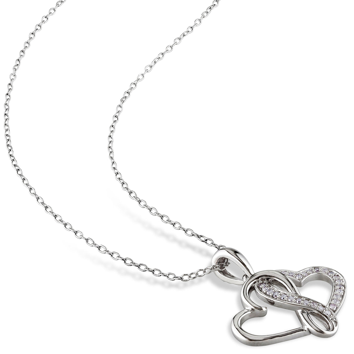 Miadora Sterling Silver 1/ 6ct TDW Diamond Double Heart Necklace