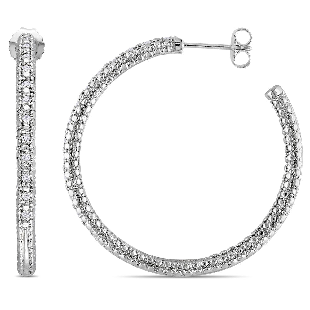 Miadora Sterling Silver 1/4ct TDW Diamond Hoop Earrings