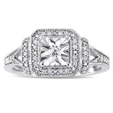 Miadora Sterling Silver 1/5ct TDW Diamond Square Halo Engagement Ring - White