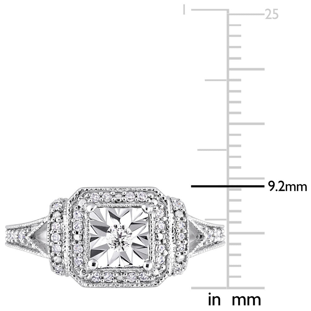 Miadora Sterling Silver 1/5ct TDW Diamond Square Halo Engagement Ring - White