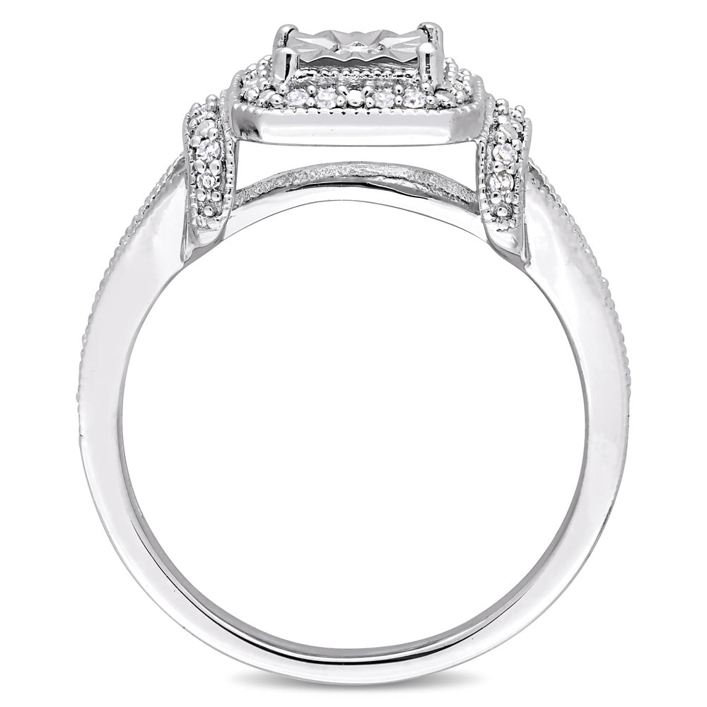 Miadora Sterling Silver 1/5ct TDW Diamond Square Halo Engagement Ring - White