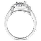 Miadora Sterling Silver 1/5ct TDW Diamond Square Halo Engagement Ring - White