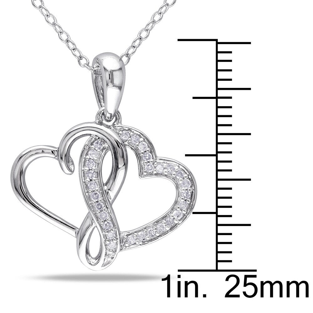 Miadora Sterling Silver 1/ 6ct TDW Diamond Double Heart Necklace