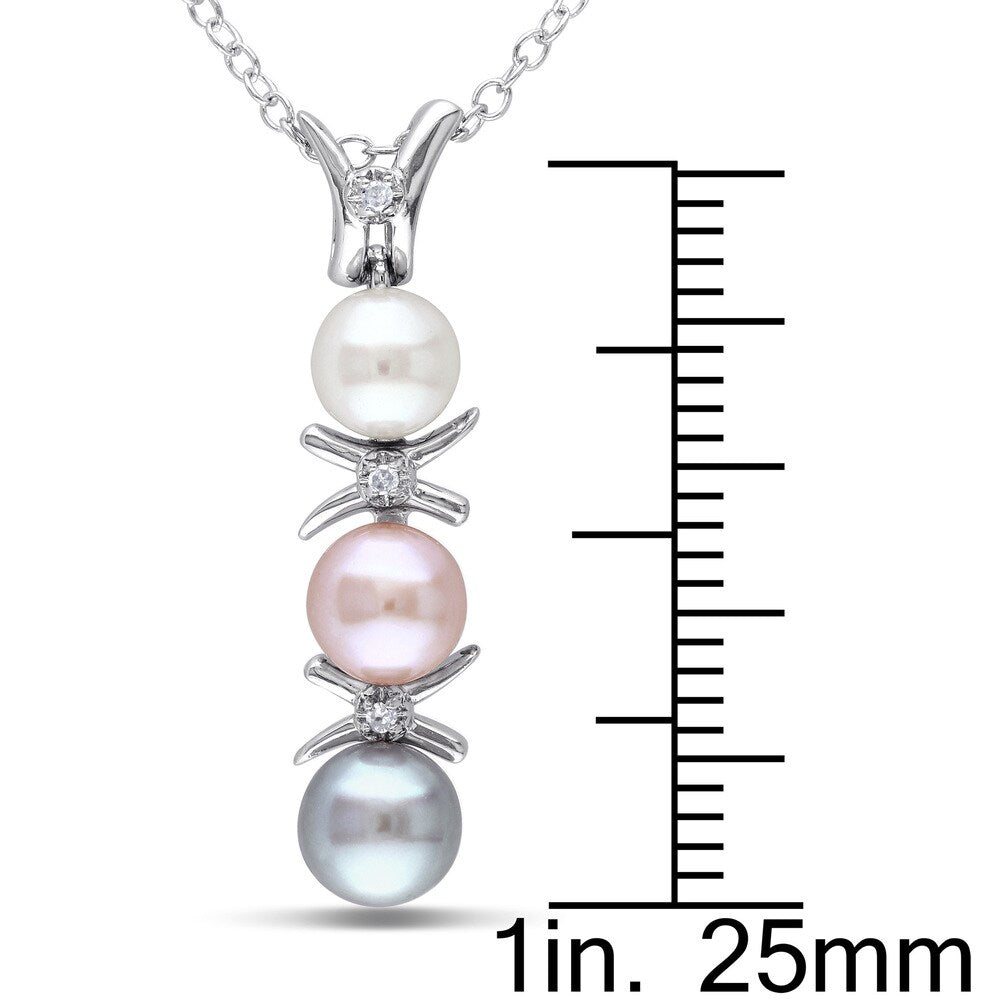 Miadora Sterling Silver Cultured Freshwater Pearl and Diamond Accent Drop Necklace (4.5-6 mm)