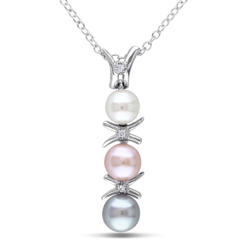 Miadora Sterling Silver Cultured Freshwater Pearl and Diamond Accent Drop Necklace (4.5-6 mm)