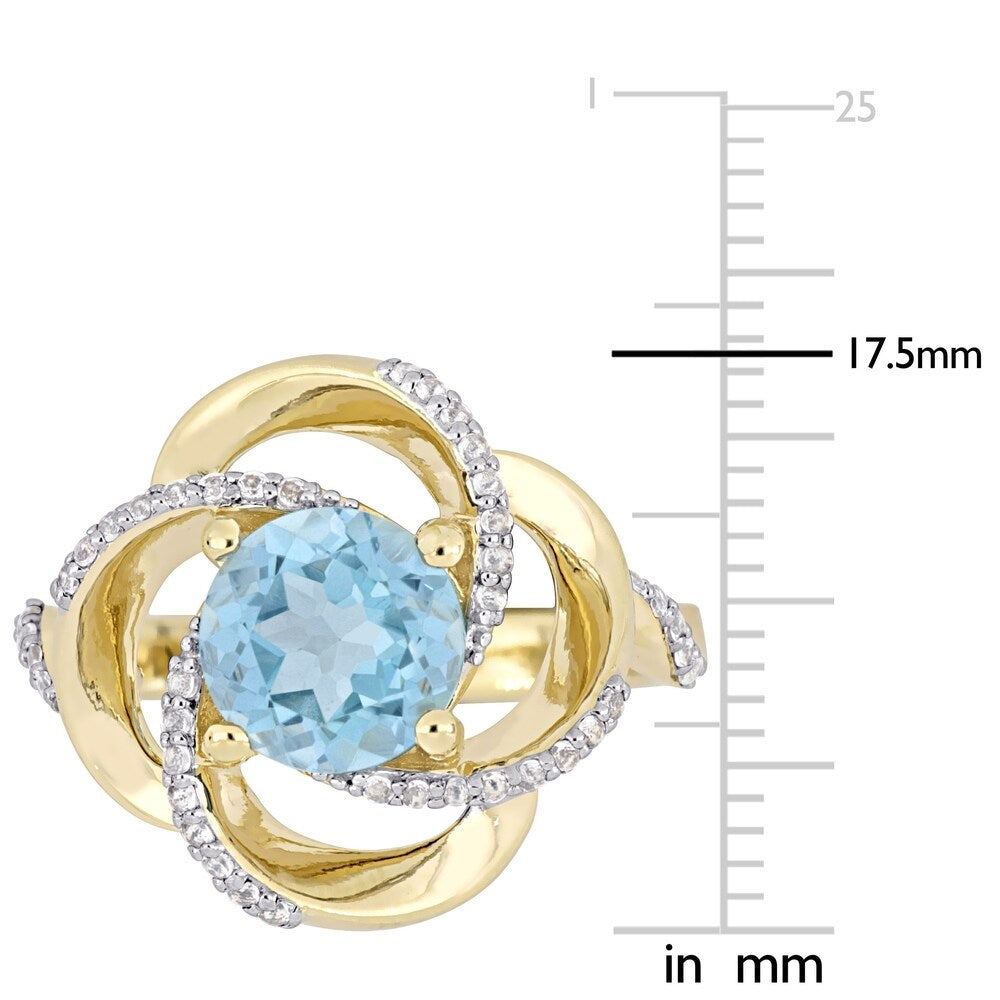 Miadora Yellow Plated Sterling Silver Sky-Blue and White Topaz Swirl Halo Ring