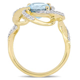 Miadora Yellow Plated Sterling Silver Sky-Blue and White Topaz Swirl Halo Ring