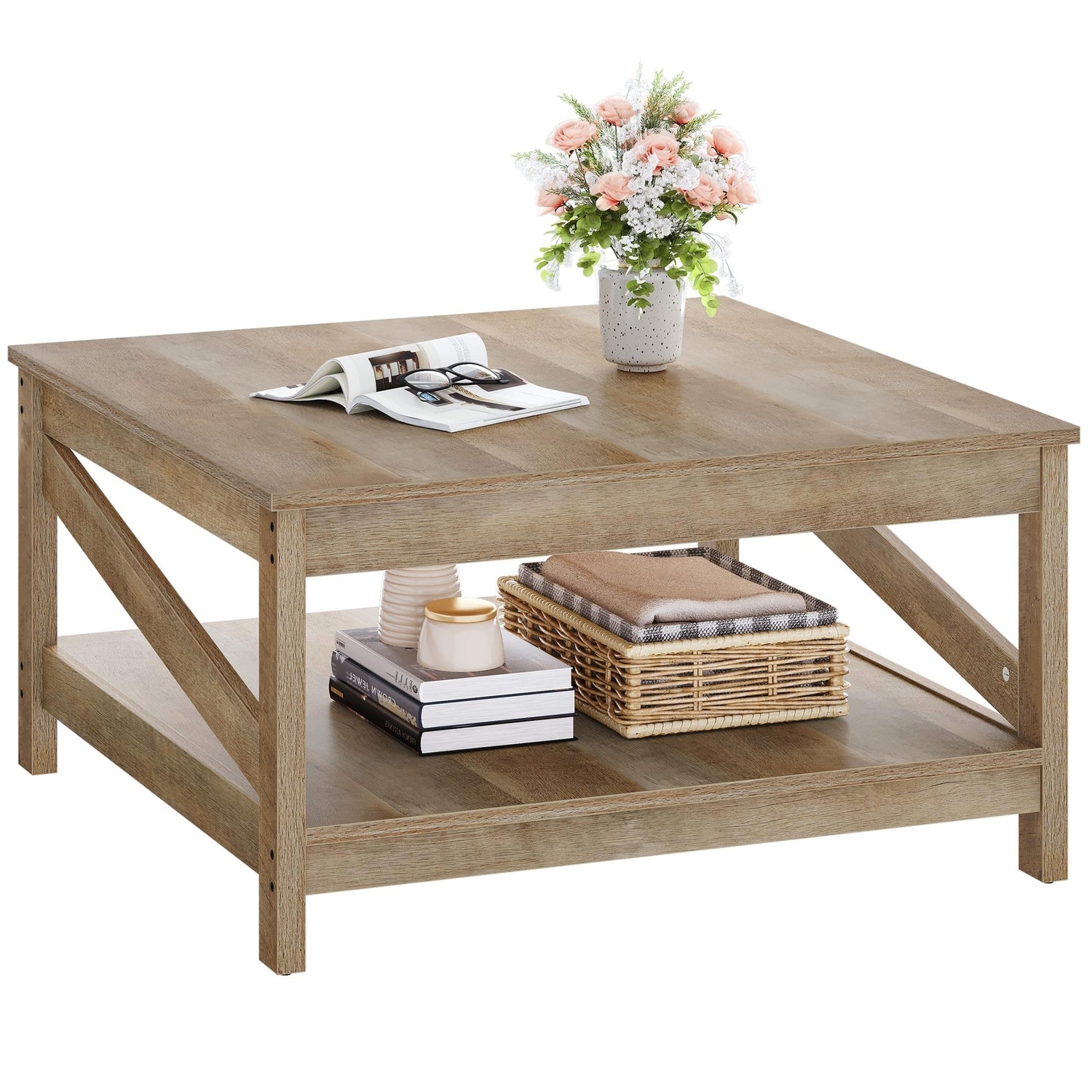 Moasis 2-Tier Square Coffee Tables with Shelf Center Table for Living ...