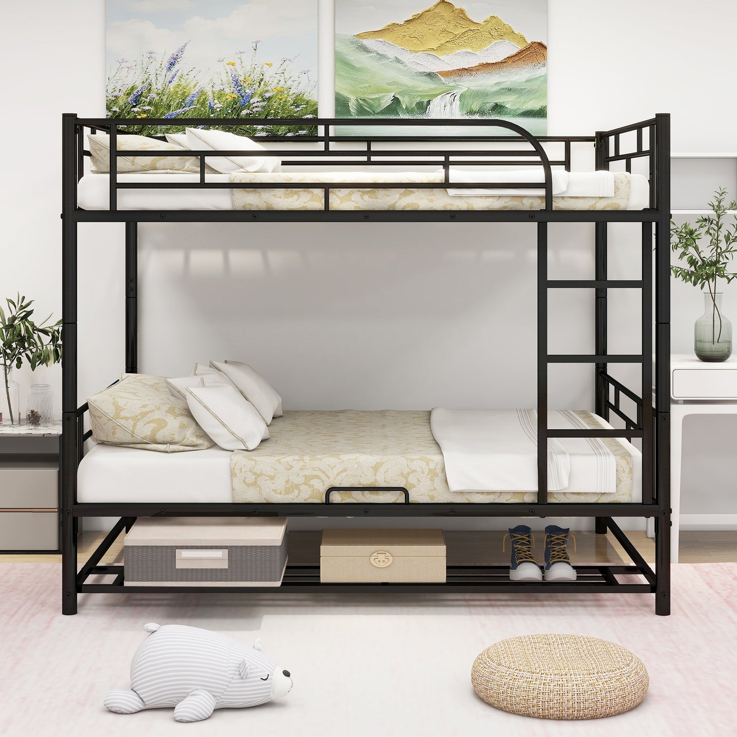 Modern Full Over Full Metal Bunk Bed For Kids Teens, Space-saving 