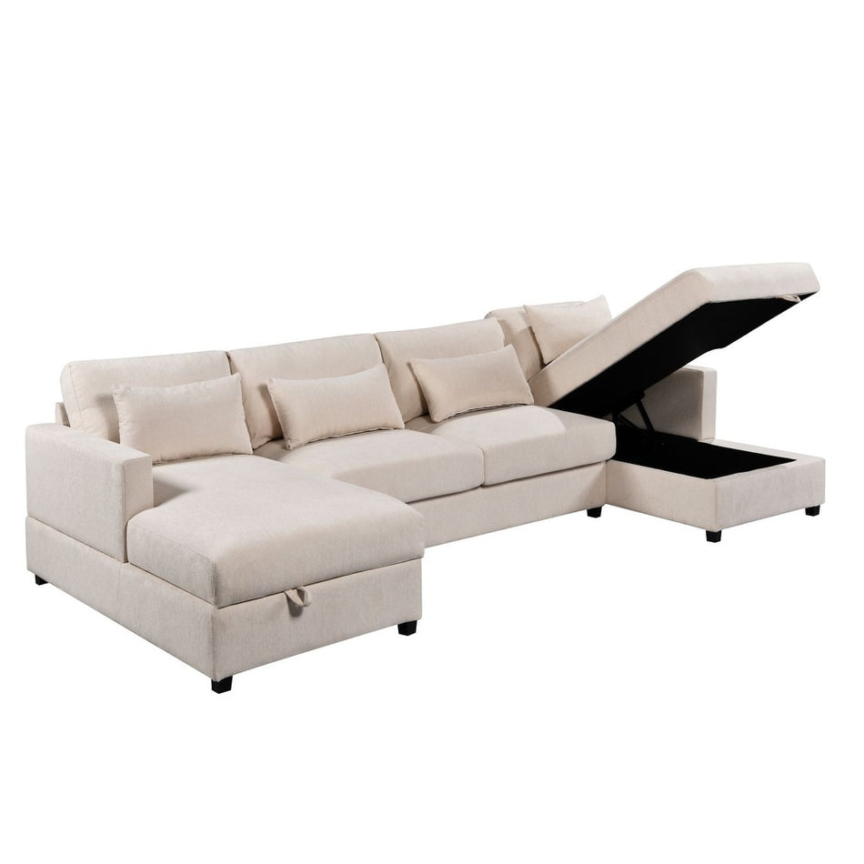 Modern Large U-Shape Sectional Sofa, 2 Large Chaise with Storage Space for Living Room