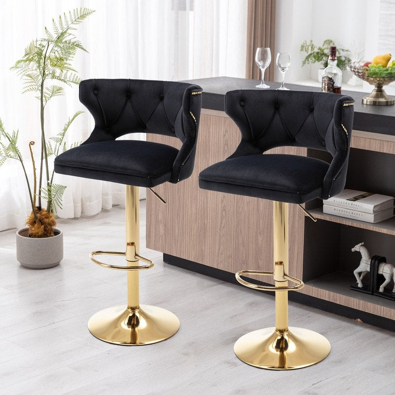 Modern/Luxury Velvet Bar Stools With Back and Footrest-Adjustable Heig ...