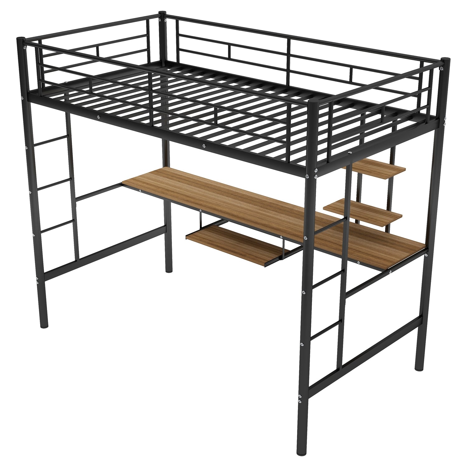 Modern Metal Loft Bed with Desk and Shelf – Overstock