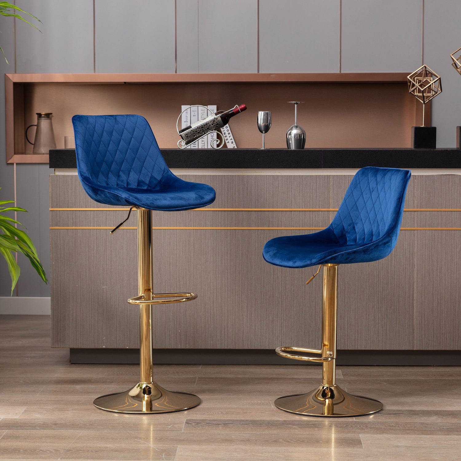 Modern Retro Swivel Bar Stools Set of 2 Height Adjustable Counter Chai ...