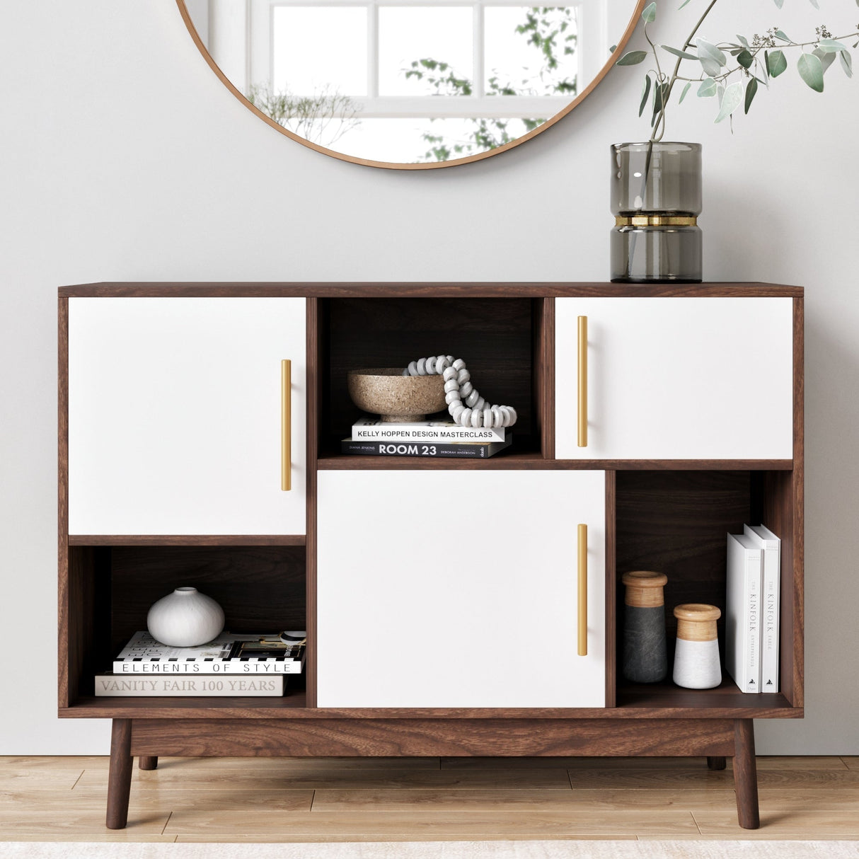 Nathan James Ellipse White Cube Storage with Display Shelves and Cabinet Doors