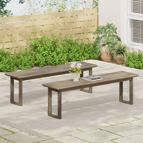 Nibley Acacia Wood Outdoor Dining Bench (Set of 2) by Christopher Knight Home