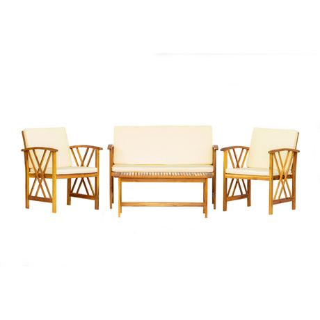 Beckton 4-Piece Outdoor Wood Patio Chat Set with Cushions