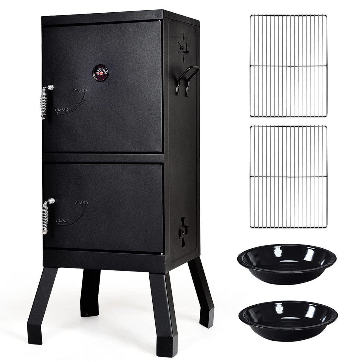 Outdoor Smoker with 2 Grill Netting Smoking Racks, Charcoal Pan & Wate ...
