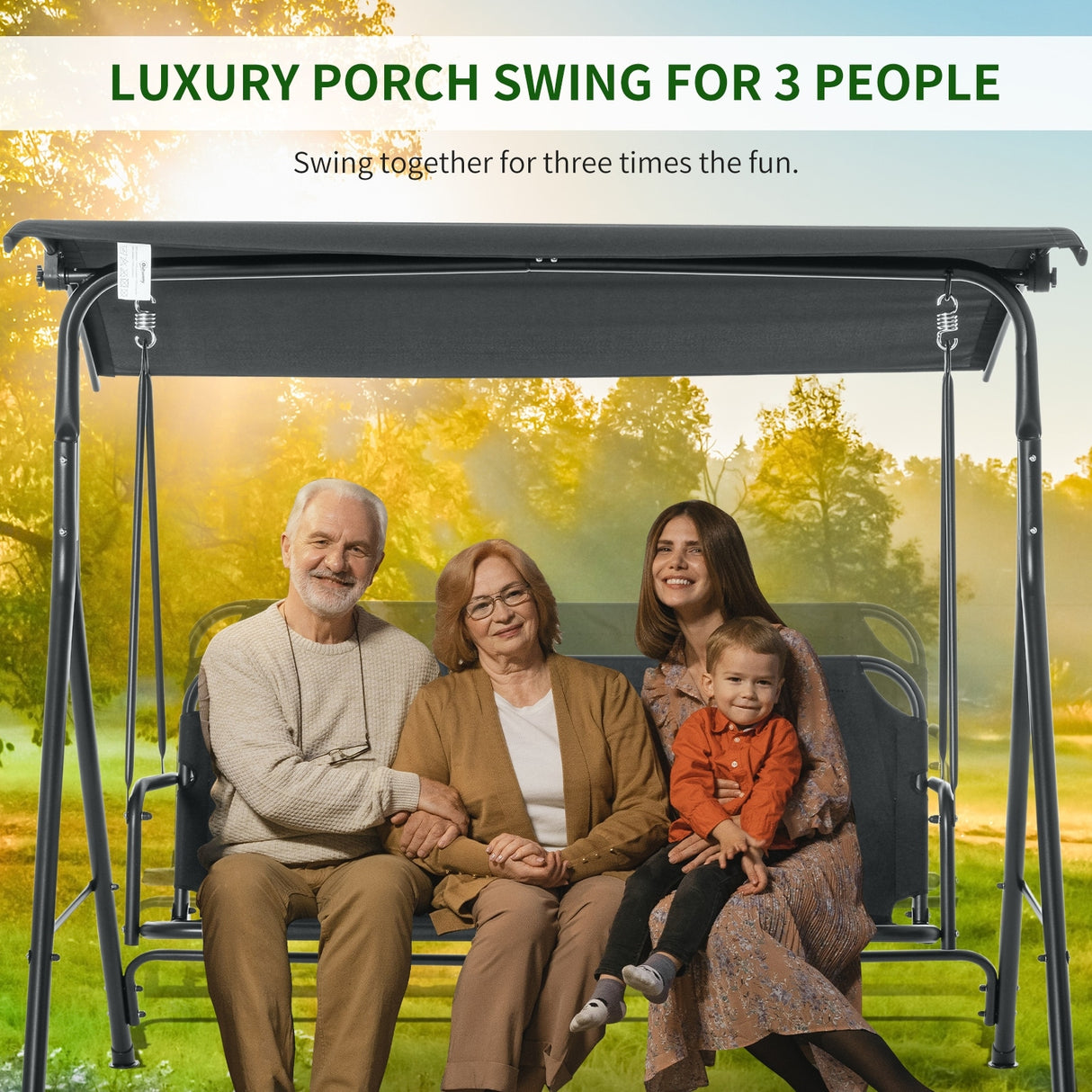 Outsunny 3-person Comfortable Porch Swing with Adjustable Tilt Canopy