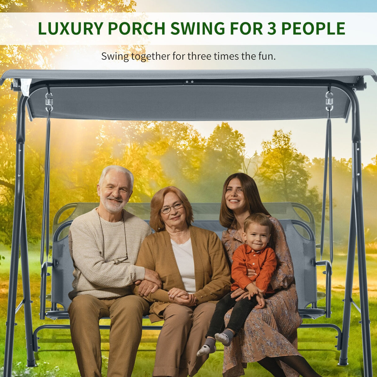 Outsunny 3-person Comfortable Porch Swing with Adjustable Tilt Canopy