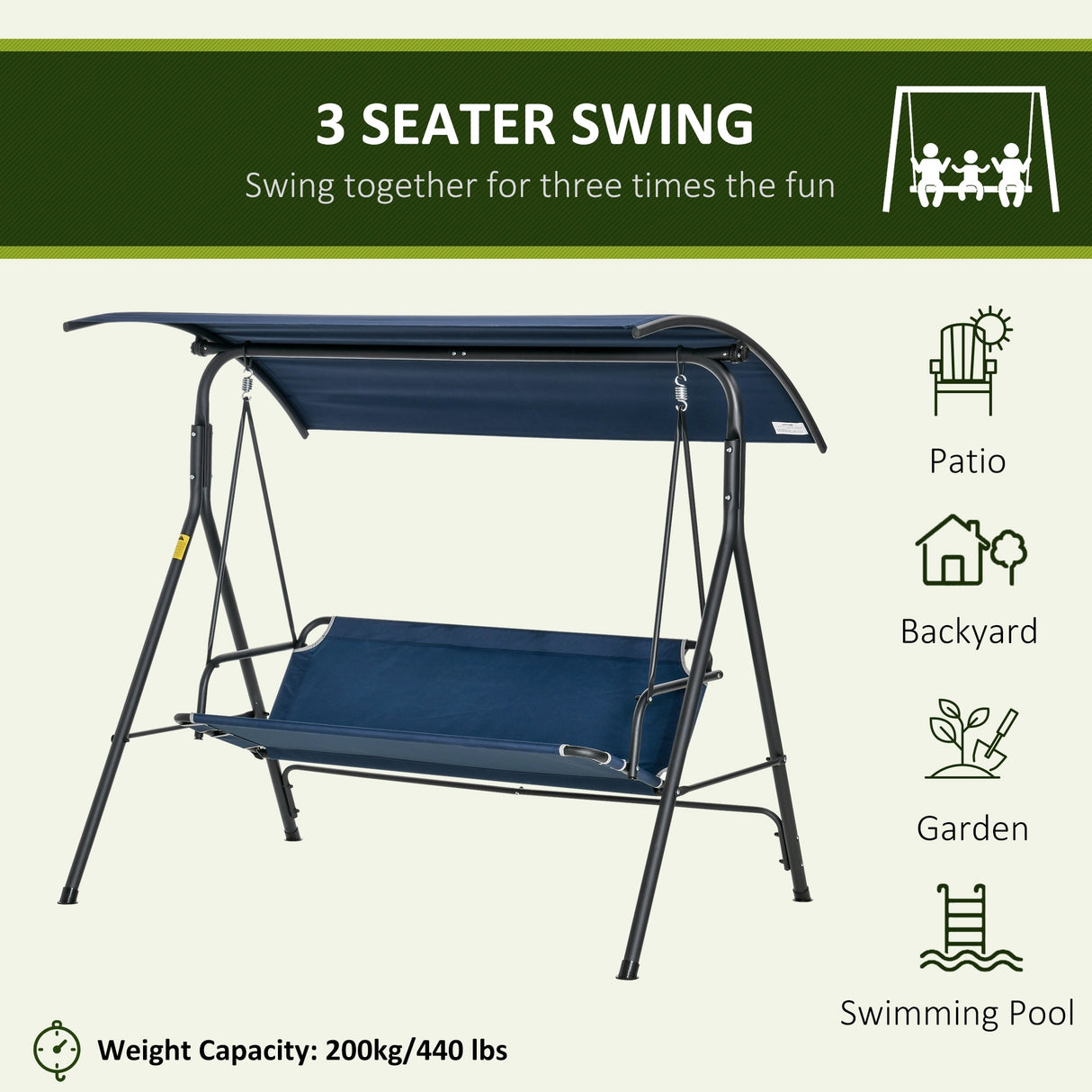 Outsunny 3-person Comfortable Porch Swing with Adjustable Tilt Canopy