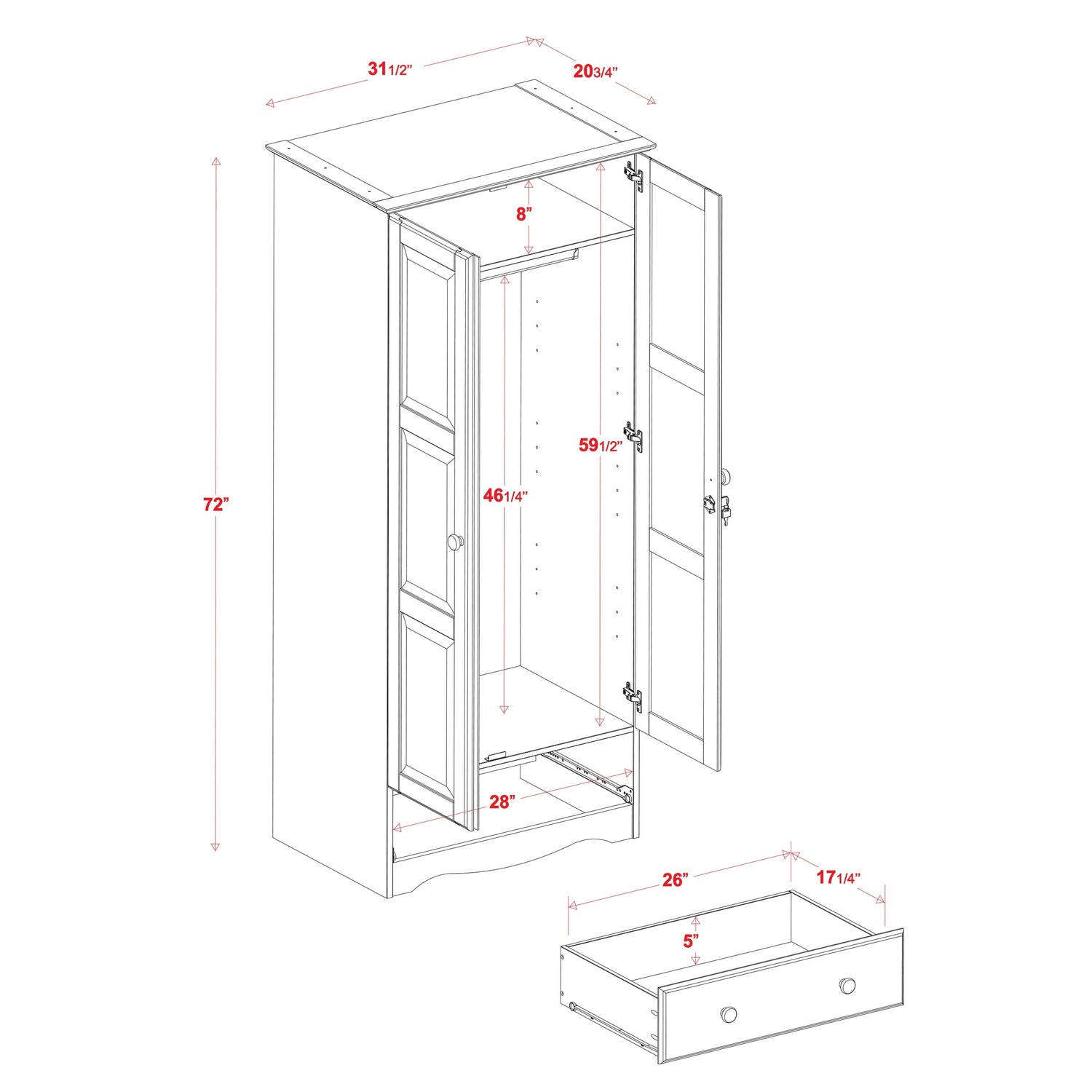 Palace Imports 100% Solid Wood Flexible Wardrobe Armoire with Metal or ...