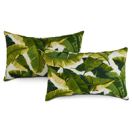 Palm Leaves White Outdoor Lumbar Pillows (Set of 2)