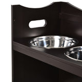 PawHut Raised Pet Food Elevated Feeder with 2 Stainless Steel Bowls, 3 Levels Adjustable Height Levels, and Wood Finish - Black