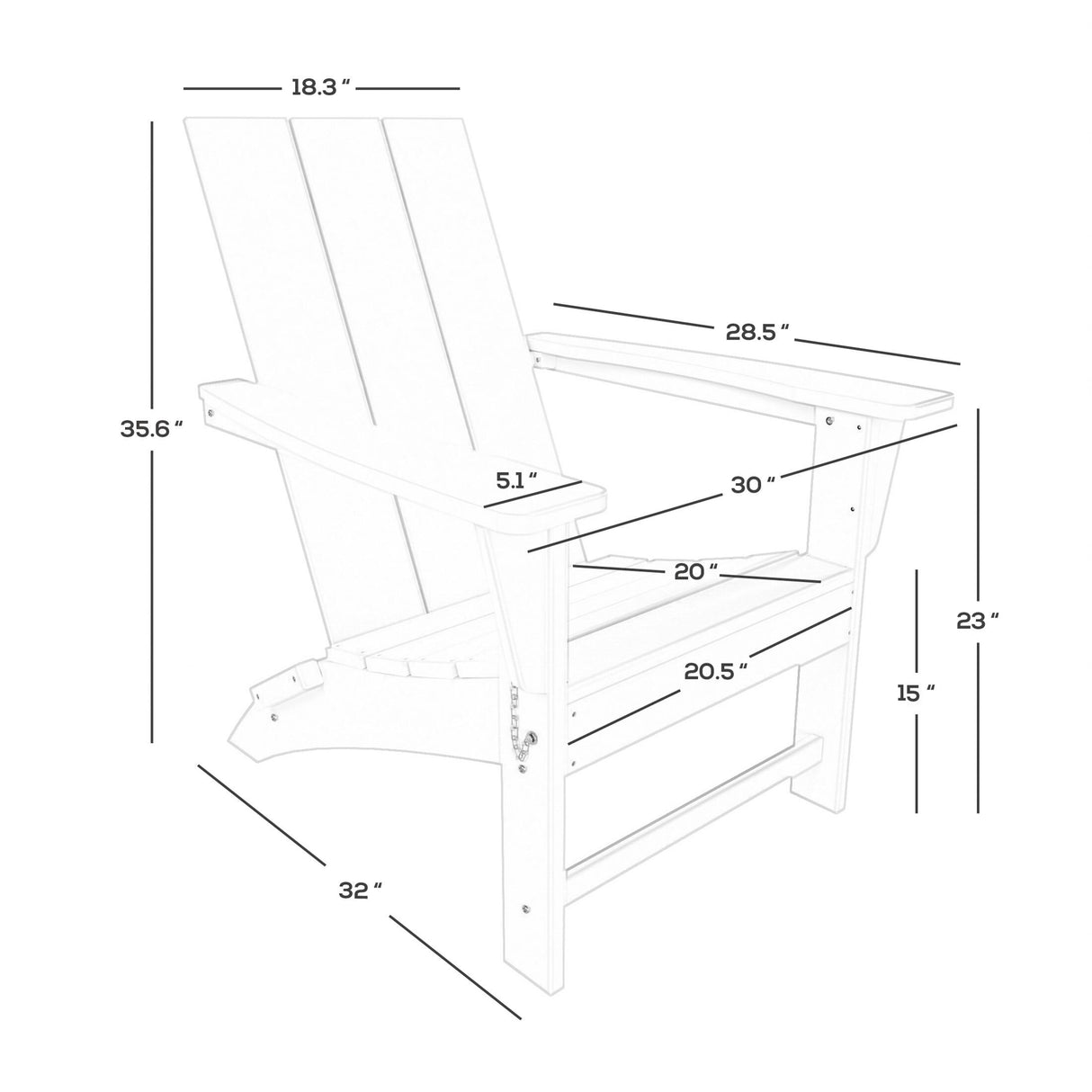 Polytrends Shoreside Modern Eco-Friendly All Weather Poly Folding Adirondack Chair