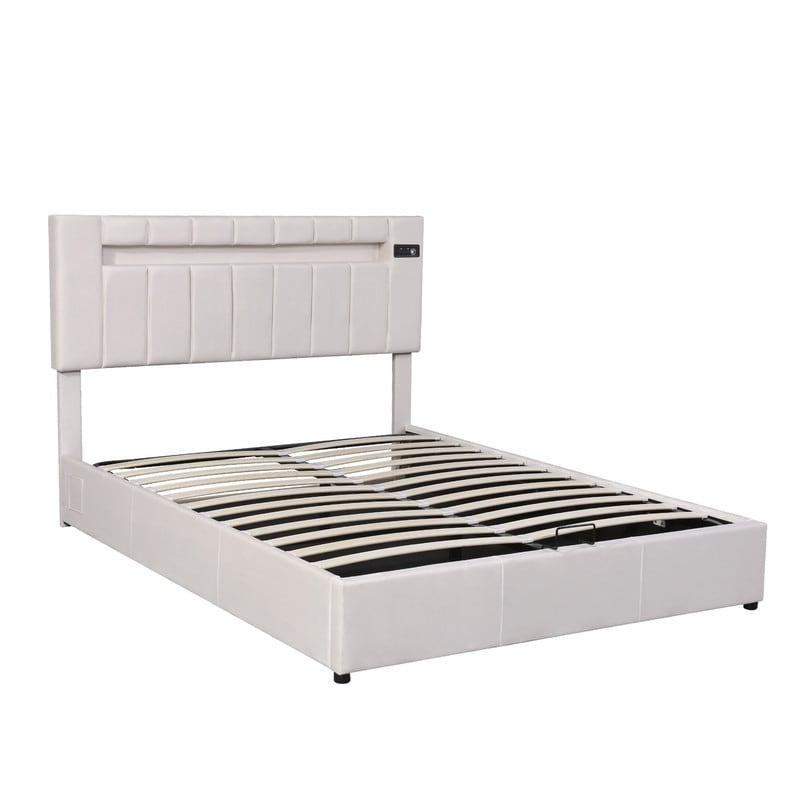 Queen Size Platform Bed with LED Light, Bluetooth Player and USB Charg ...