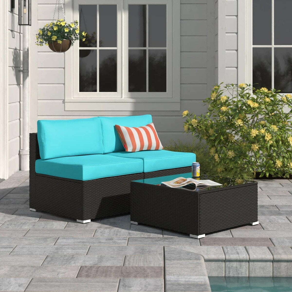 Royalcraft 3 Piece PE Rattan Wicker Outdoor Loveseat with Coffee Table ...