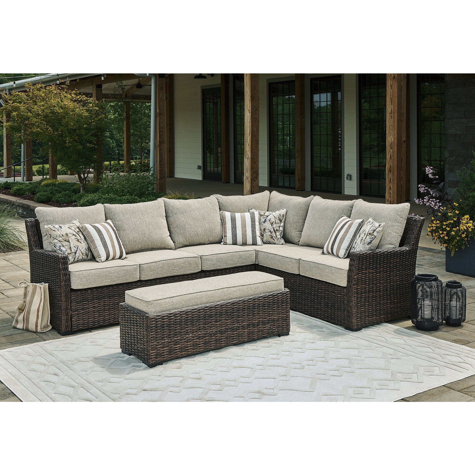 Signature Design by Ashley Brook Ranch Brown Outdoor Sofa Sectional/Be ...