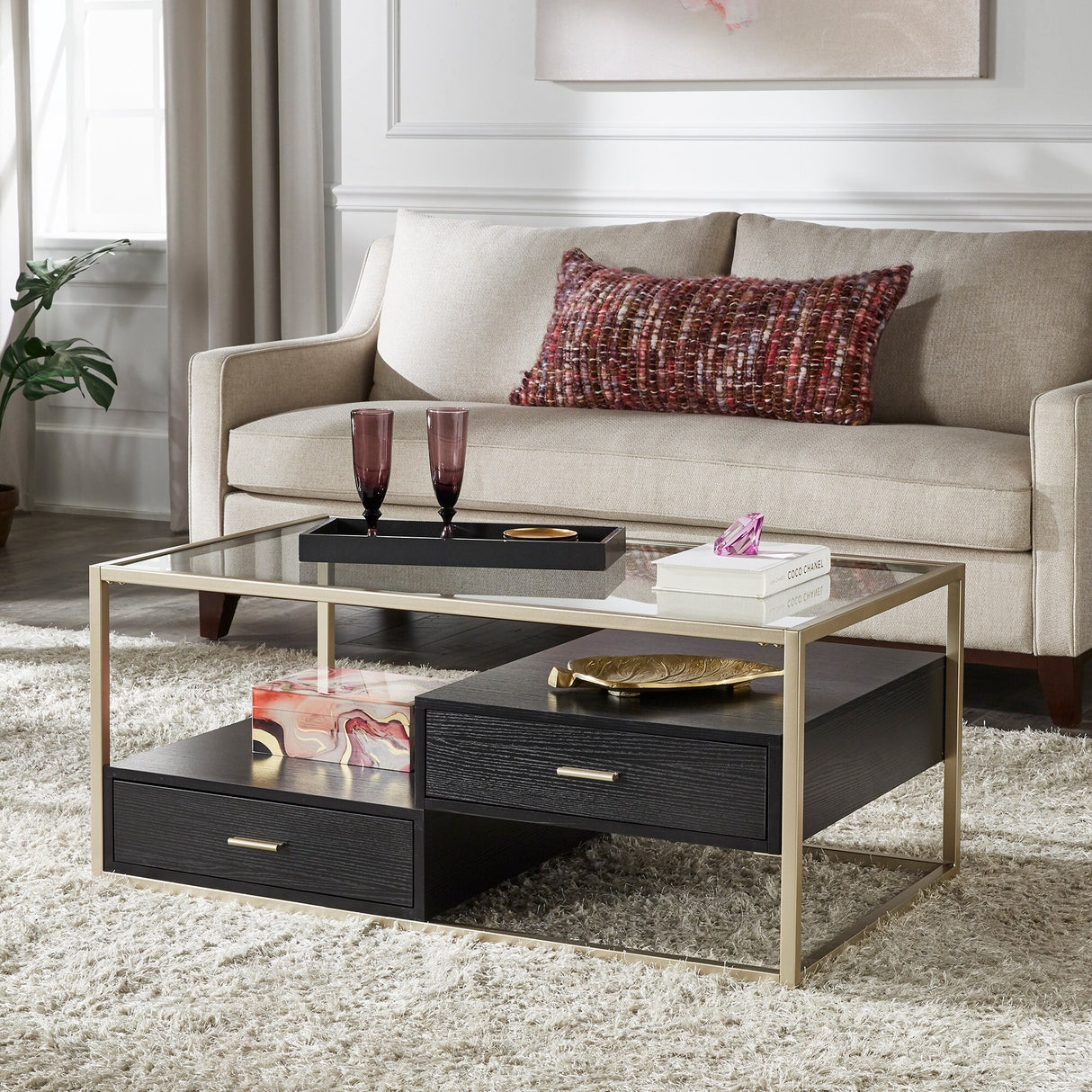 Spumante Champagne Silver Finish Table with Storage by iNSPIRE Q Bold