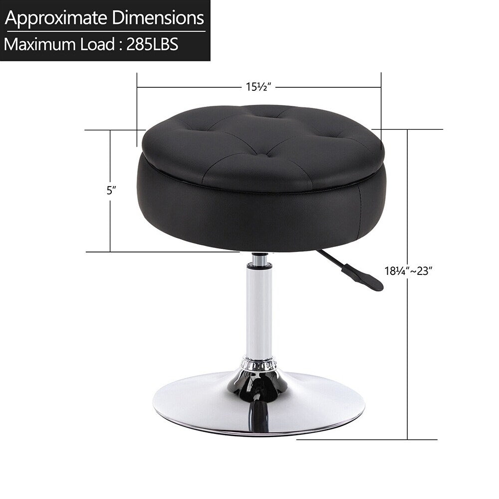 Storage Vanity Stool PU Leather Removeable Tray Round Ottoman Black ...