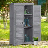 TOPMAX Solid Fir Wood Garden Shed, 3-Tier Patio Storage Cabinet with Adjustable Legs and Waterproof Roof