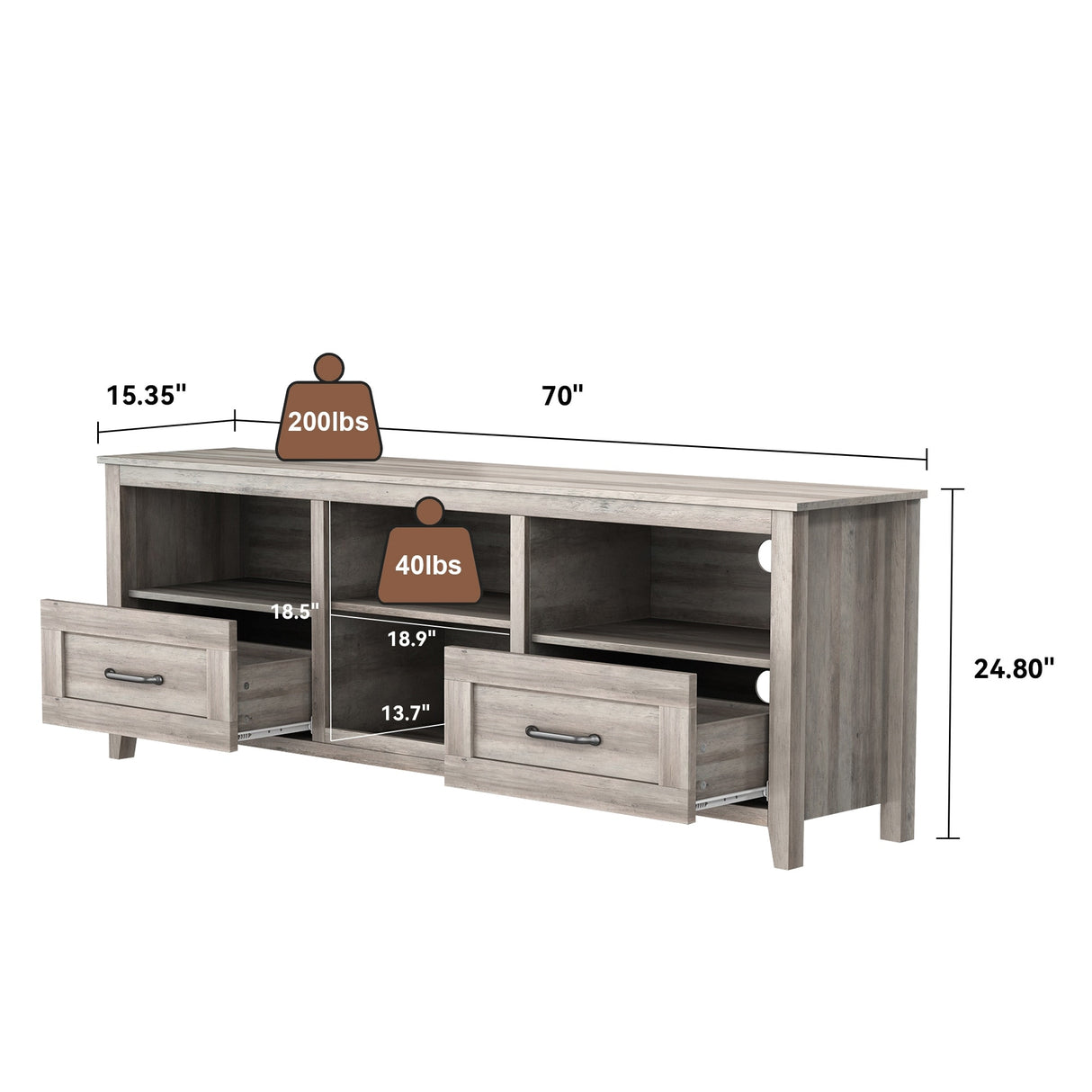 TV Stand with 2 Drawers and 4 High-Capacity Storage Compartment