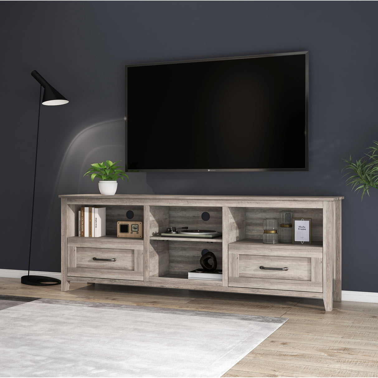 TV Stand with 2 Drawers and 4 High-Capacity Storage Compartment