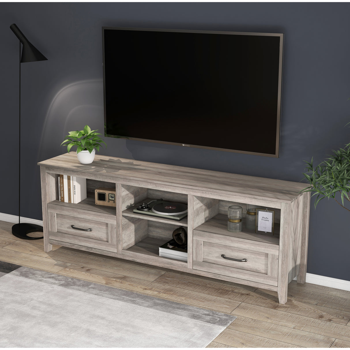 TV Stand with 2 Drawers and 4 High-Capacity Storage Compartment