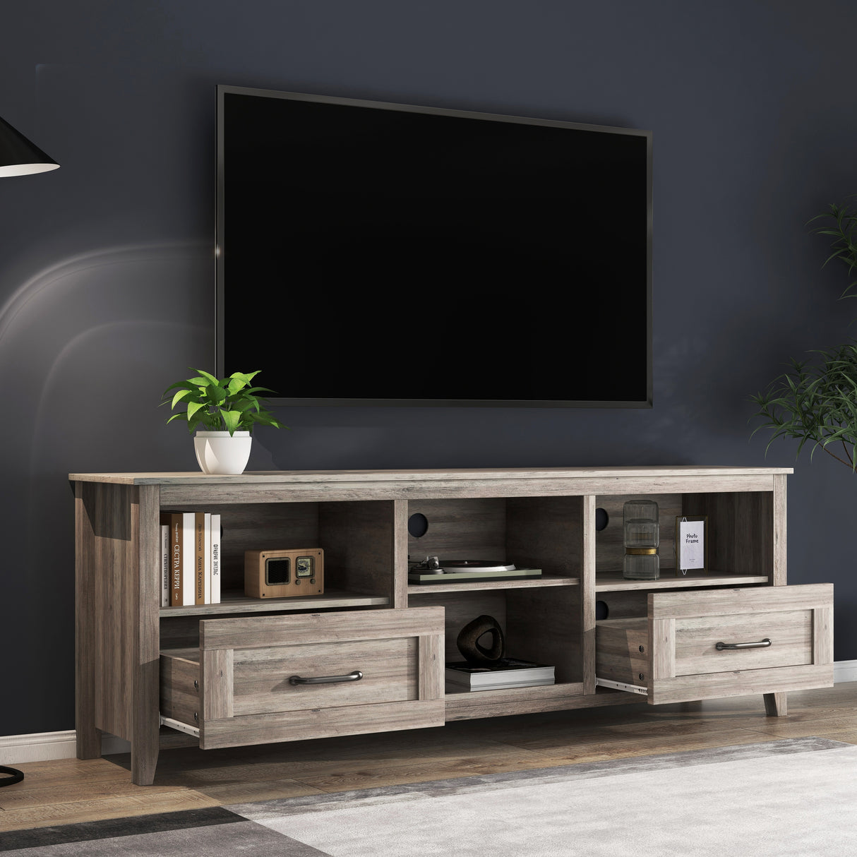 TV Stand with 2 Drawers and 4 High-Capacity Storage Compartment