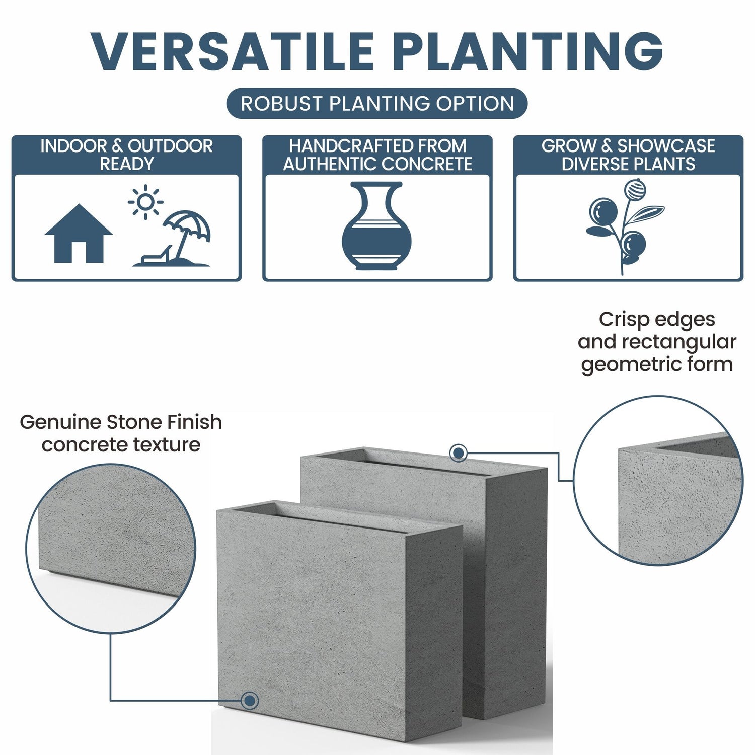 Tall Concrete Rectangle Plant Boxes / Large Indoor and Outdoor Flower ...