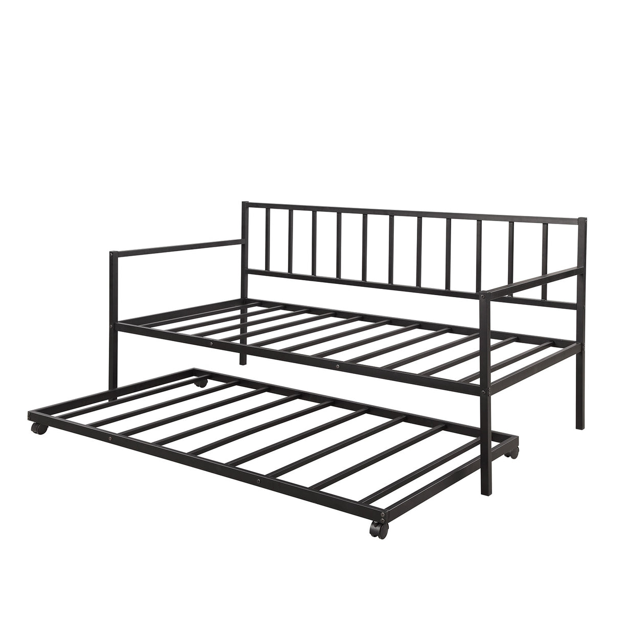 Twin Daybed with Trundle Multifunctional Metal Lounge Daybed Frame for