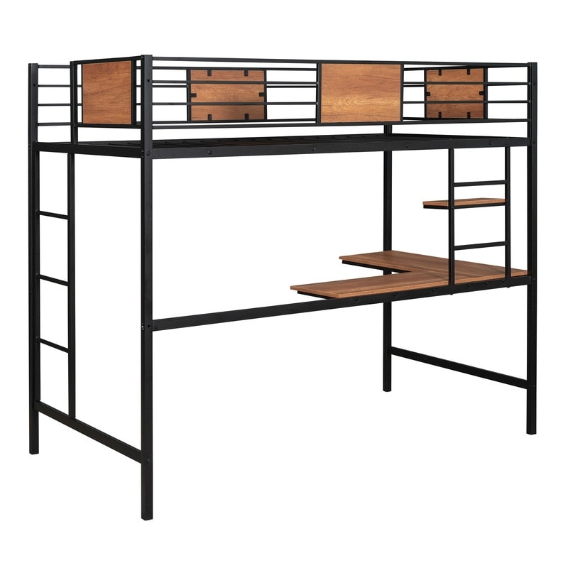 Twin Metal Loft Bed with Desk and Shelve – Overstock