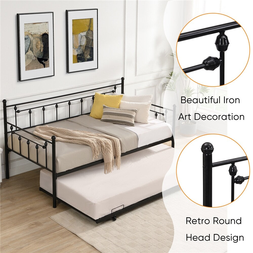 Twin Size Metal Daybed with Pull Out Trundle, 2 in 1 Sofa Bed Frame ...