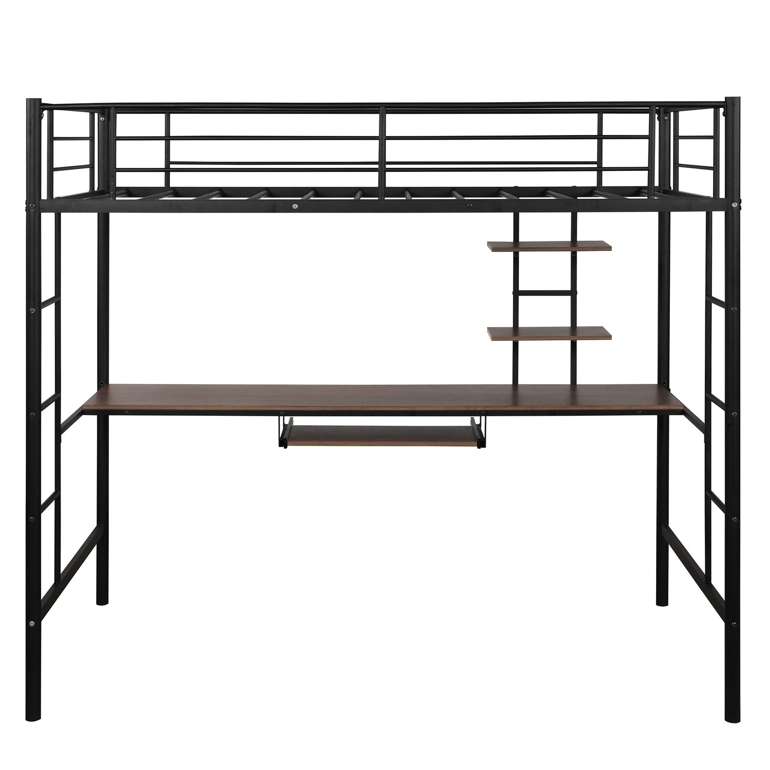 Twin Size Metal Loft Bed with Desk and Shelf , Space Saving Design wit ...