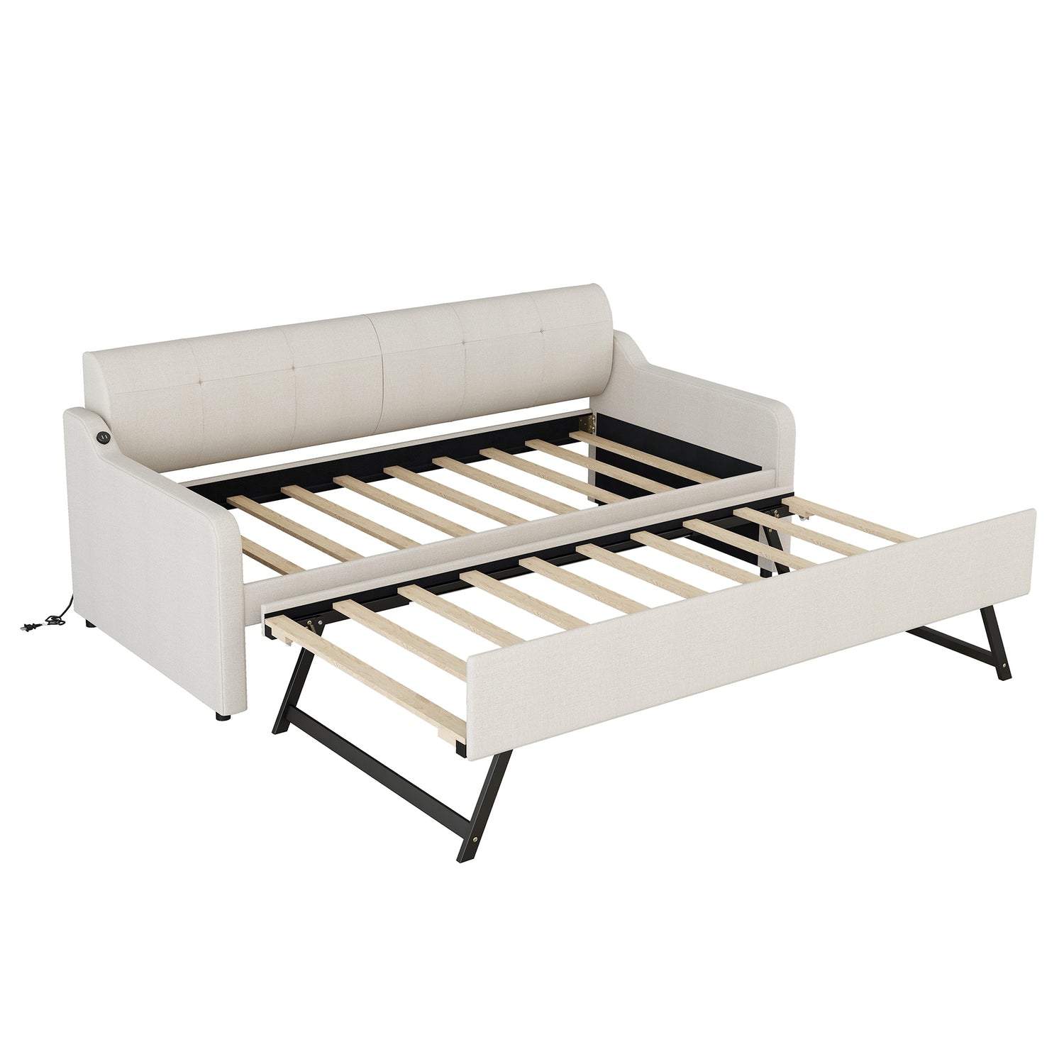 Twin Size Upholstery Daybed with Trundle and USB Charging Design ...