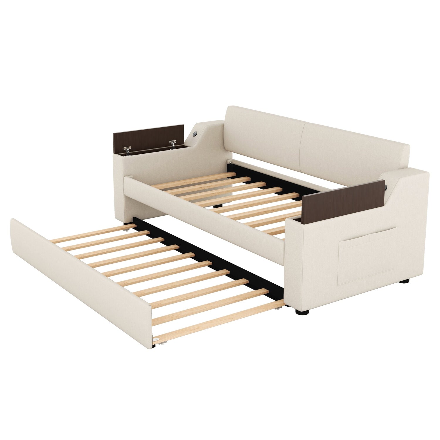 Twin Size Upholstery Daybed with Trundle and USB Design – Overstock