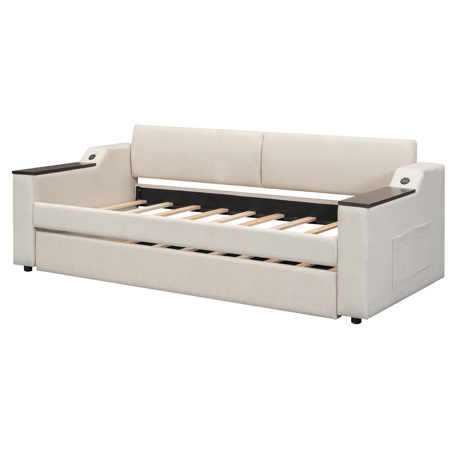 Twin Size Upholstery Daybed with Trundle and USB Design – Overstock