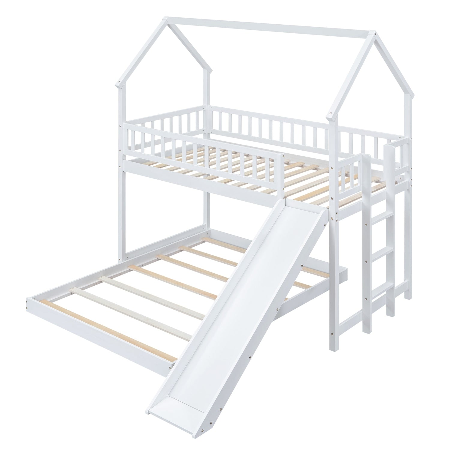 Twin over Full House Bunk Bed with Slide and Built-in Ladder, Full-Len ...