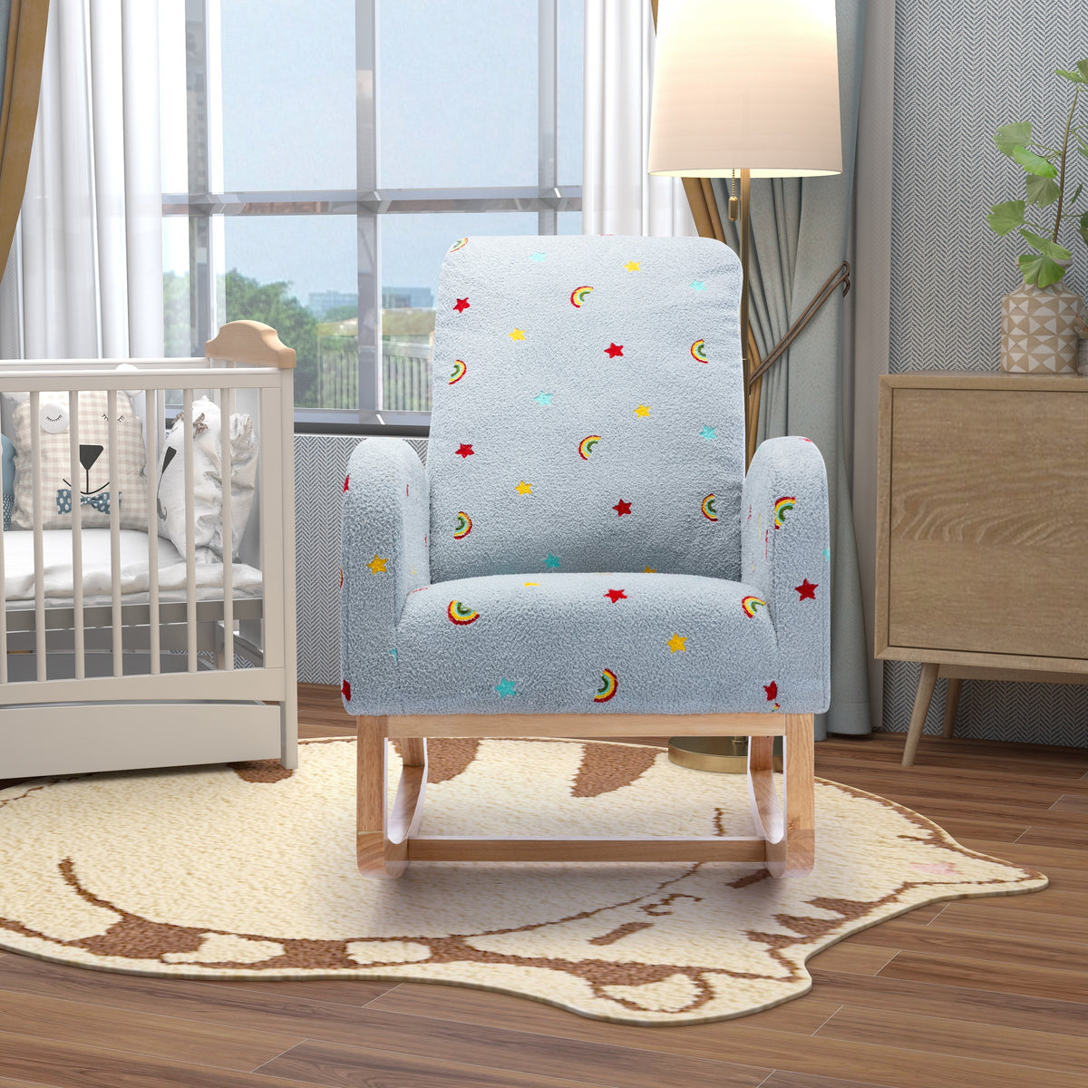 Upholstered High Back Wooden Rocking Chair, With Side Pocket – Overstock