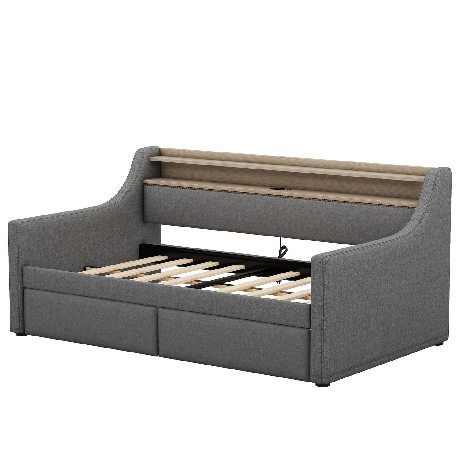 Upholstered Twin Size Daybed with Storage Drawers and LED Lights ...