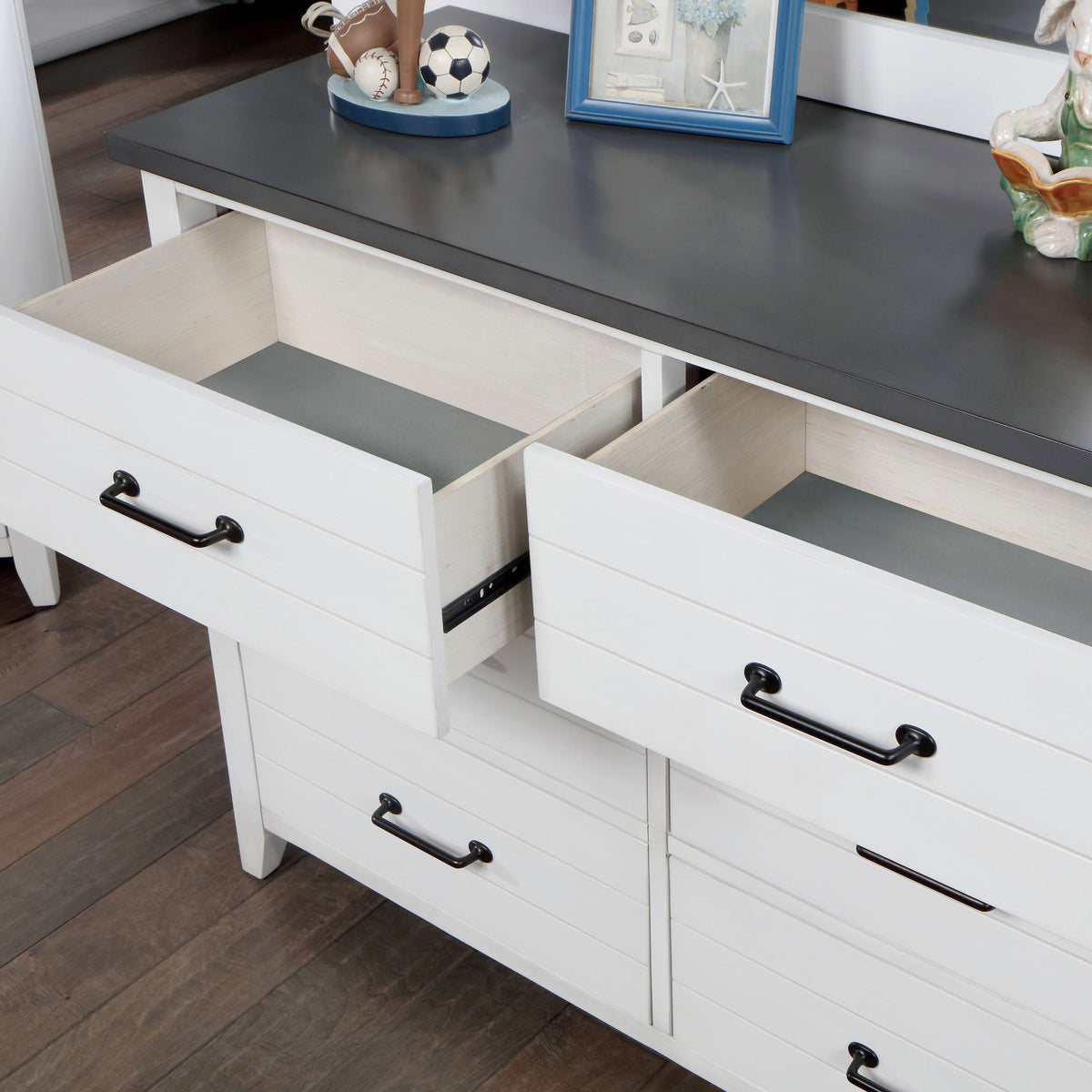 Urna Contemporary White and Grey 48-inch Wide Wood 6-Drawer 2-Piece Ki ...